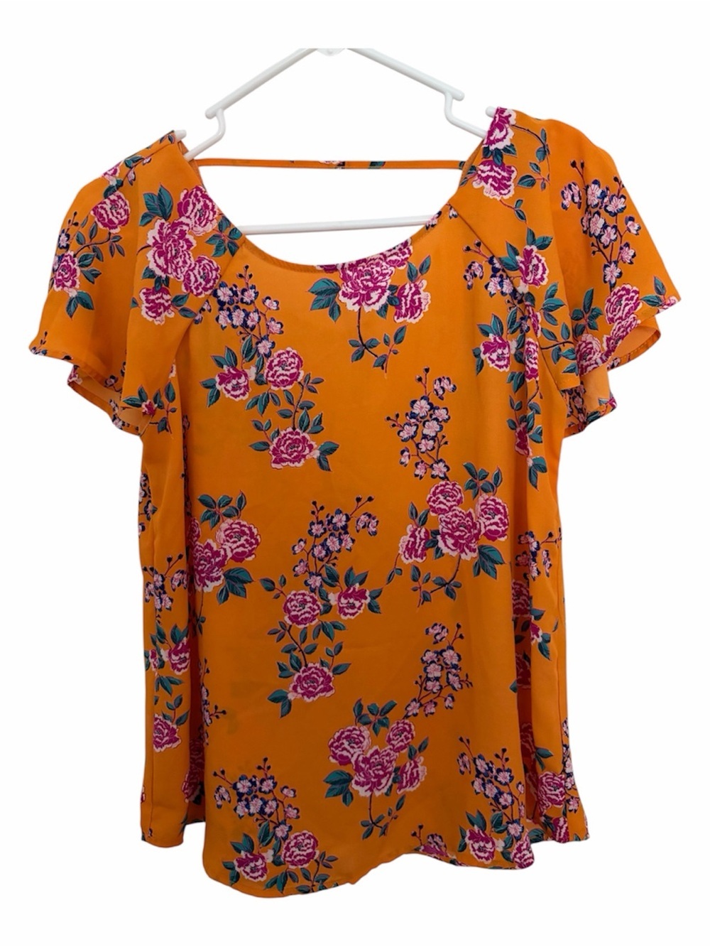Pink Rose | Orange Floral Flutter Sleeve Blouse